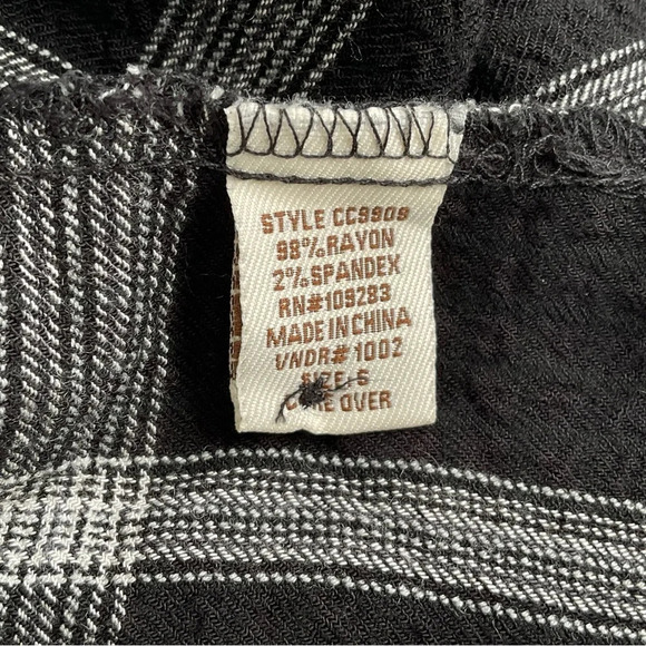 Vintage Havana Dress S Black White Plaid Puff Sleeve Raw HemTie Waist Oversized - Picture 10 of 12